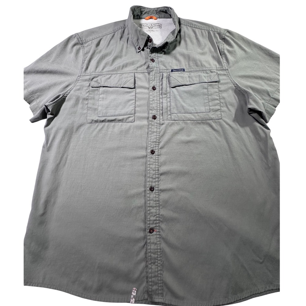 Field & Stream Mens XL Green Short Sleeve Fishing Hiking Utility Button Shirt